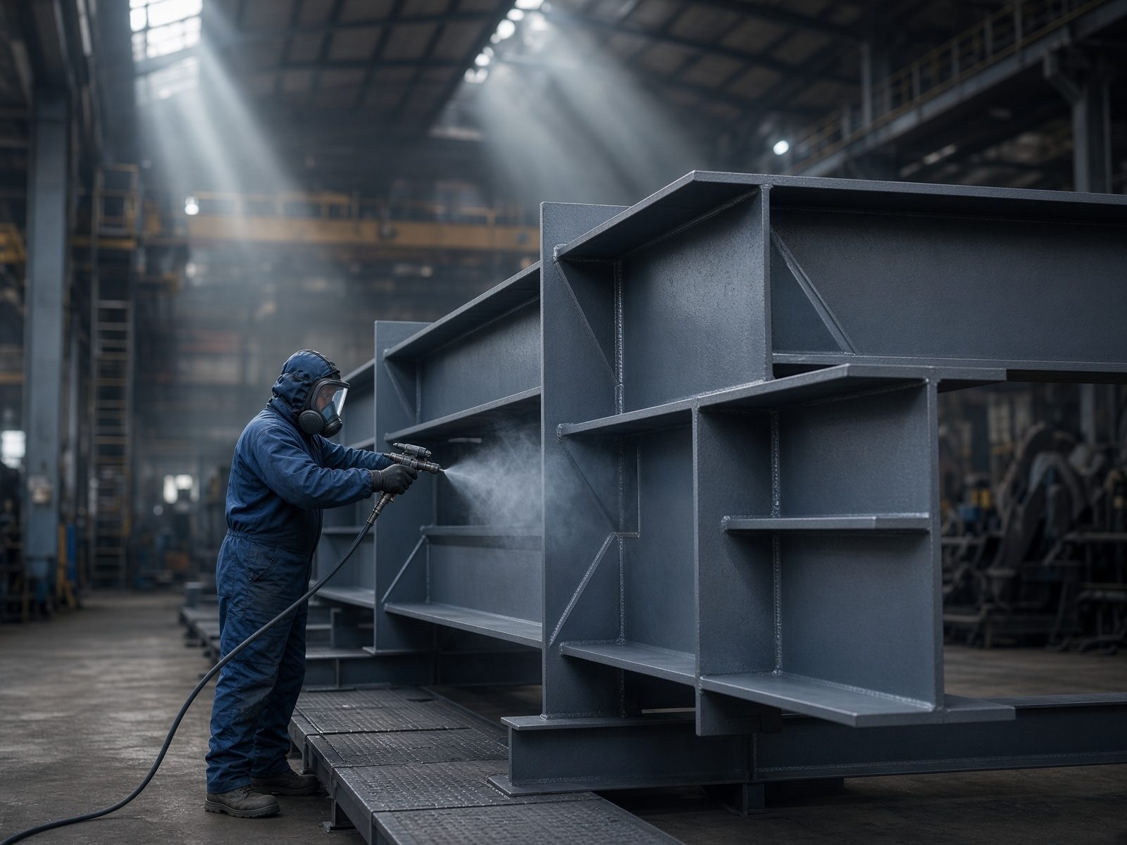 Application d’un revêtement industriel sur structure métallique.