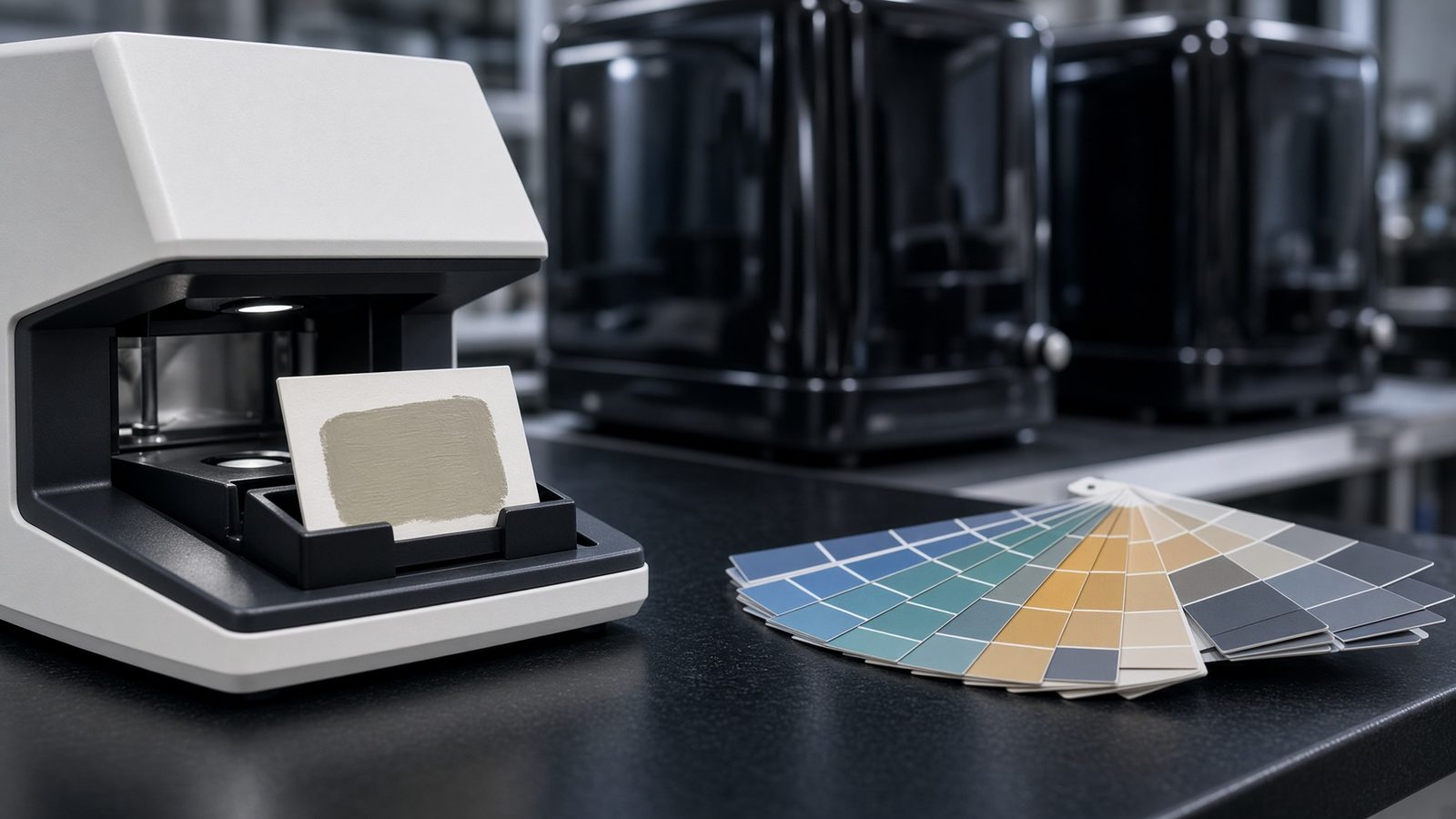 Photospectromètre mesurant un échantillon de teinte.